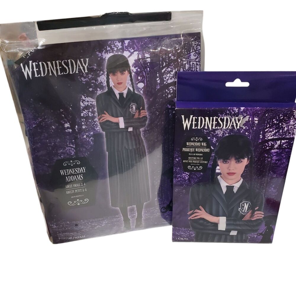Wednesday Addams Costume Adult Size Small Cosplay Dress, Blazer & Wig Set New